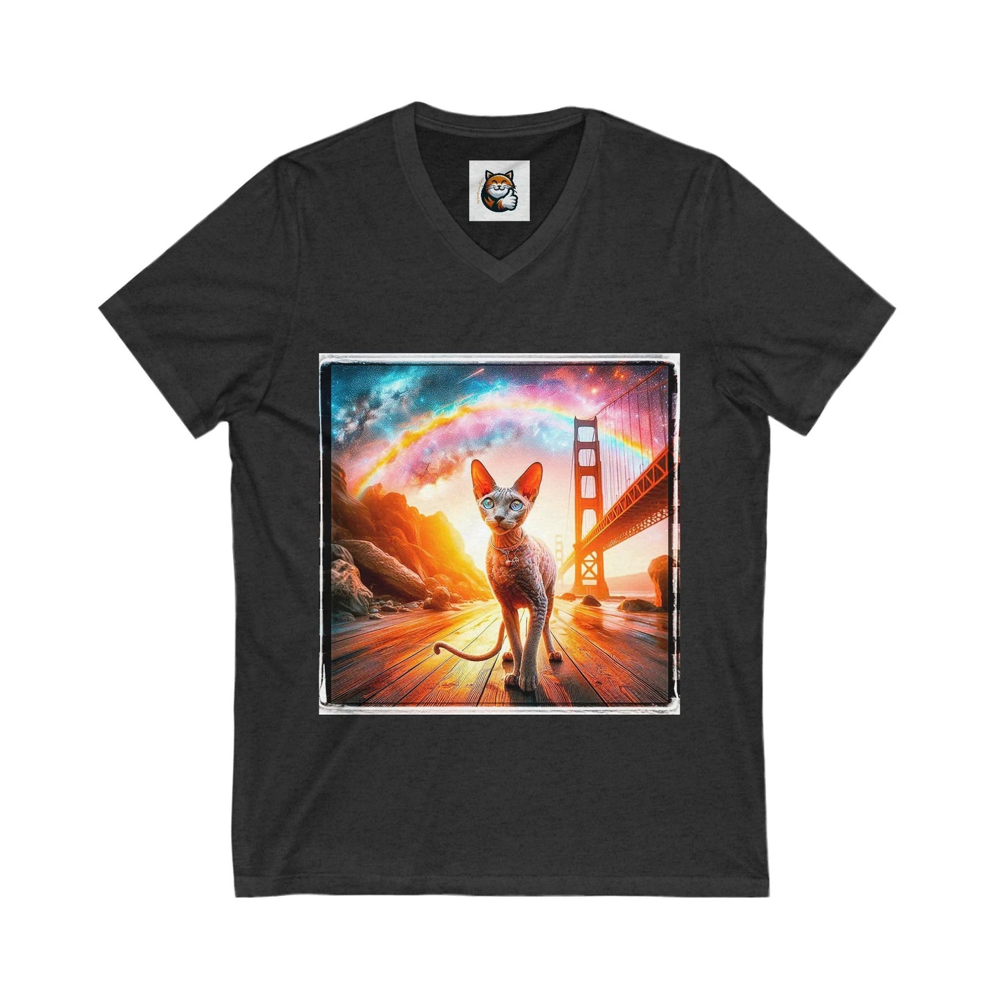 Cornish Rex Cat Unisex Jersey Short Sleeve V-Neck Tee by Printify