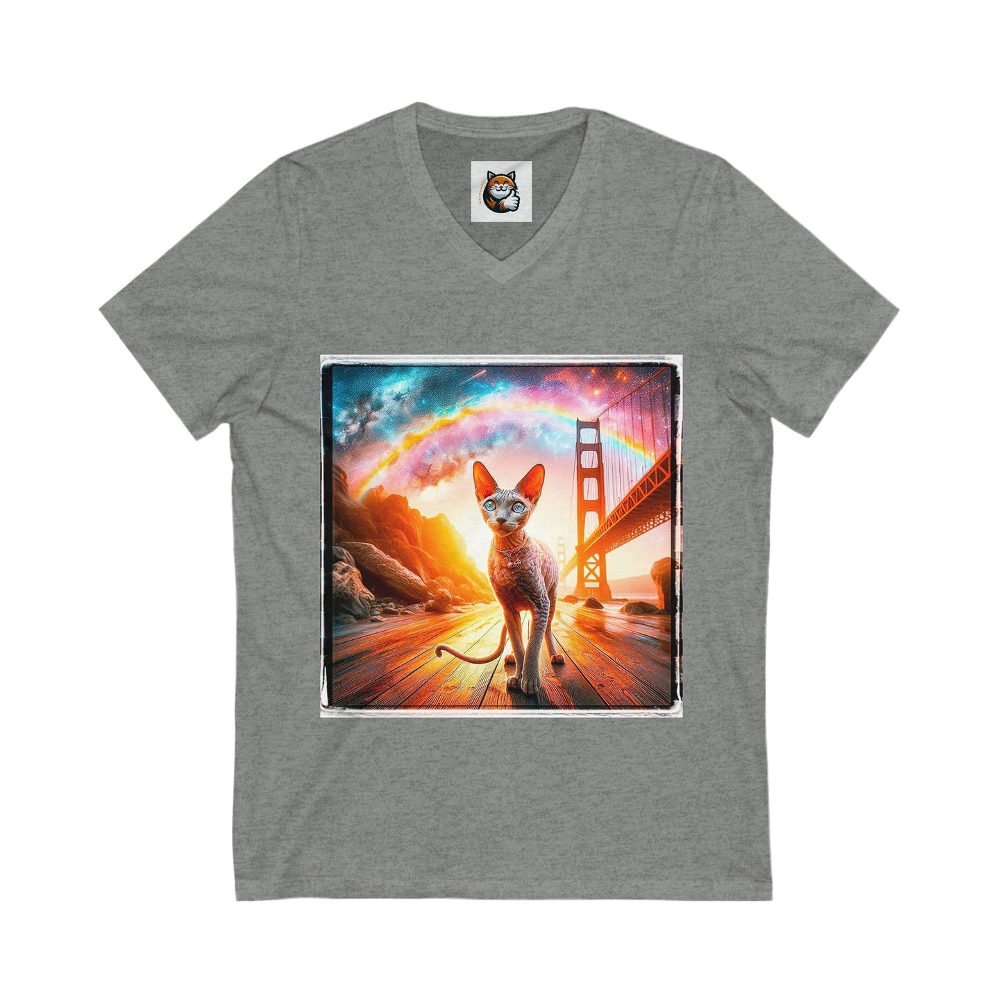 Cornish Rex Cat Unisex Jersey Short Sleeve V-Neck Tee by Printify