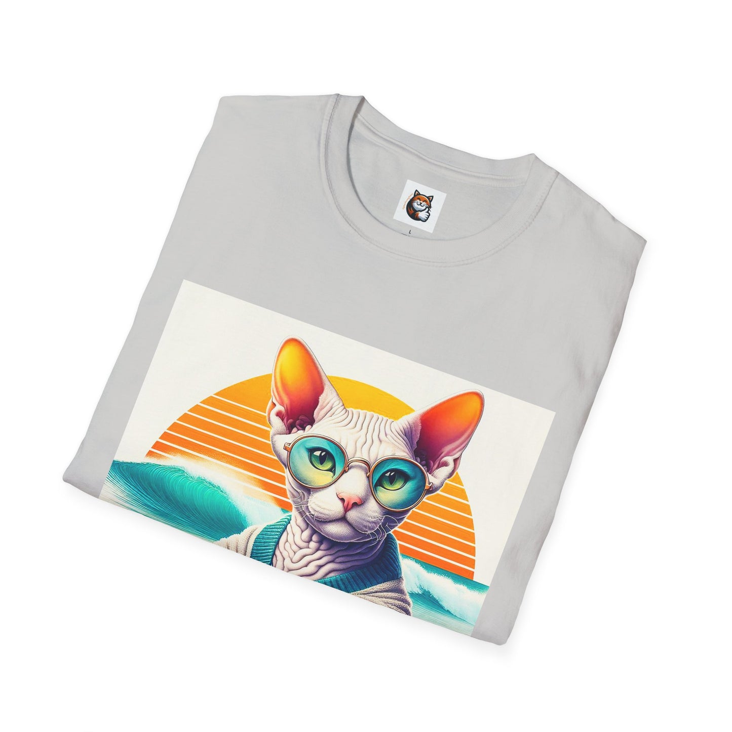 Devon Rex Cat surfing beauty  Softstyle T-Shirt