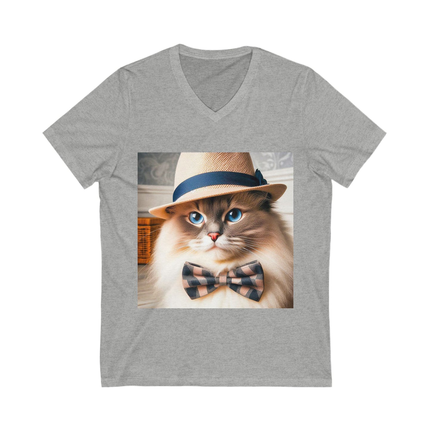 Birman hat and tie Jersey Short Sleeve V-Neck Tee