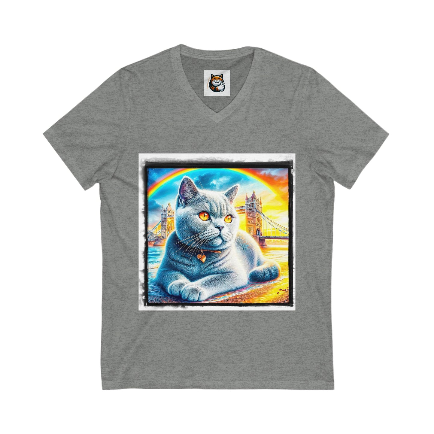 British Shorthair tainbow Jersey Short Sleeve V-Neck Tee