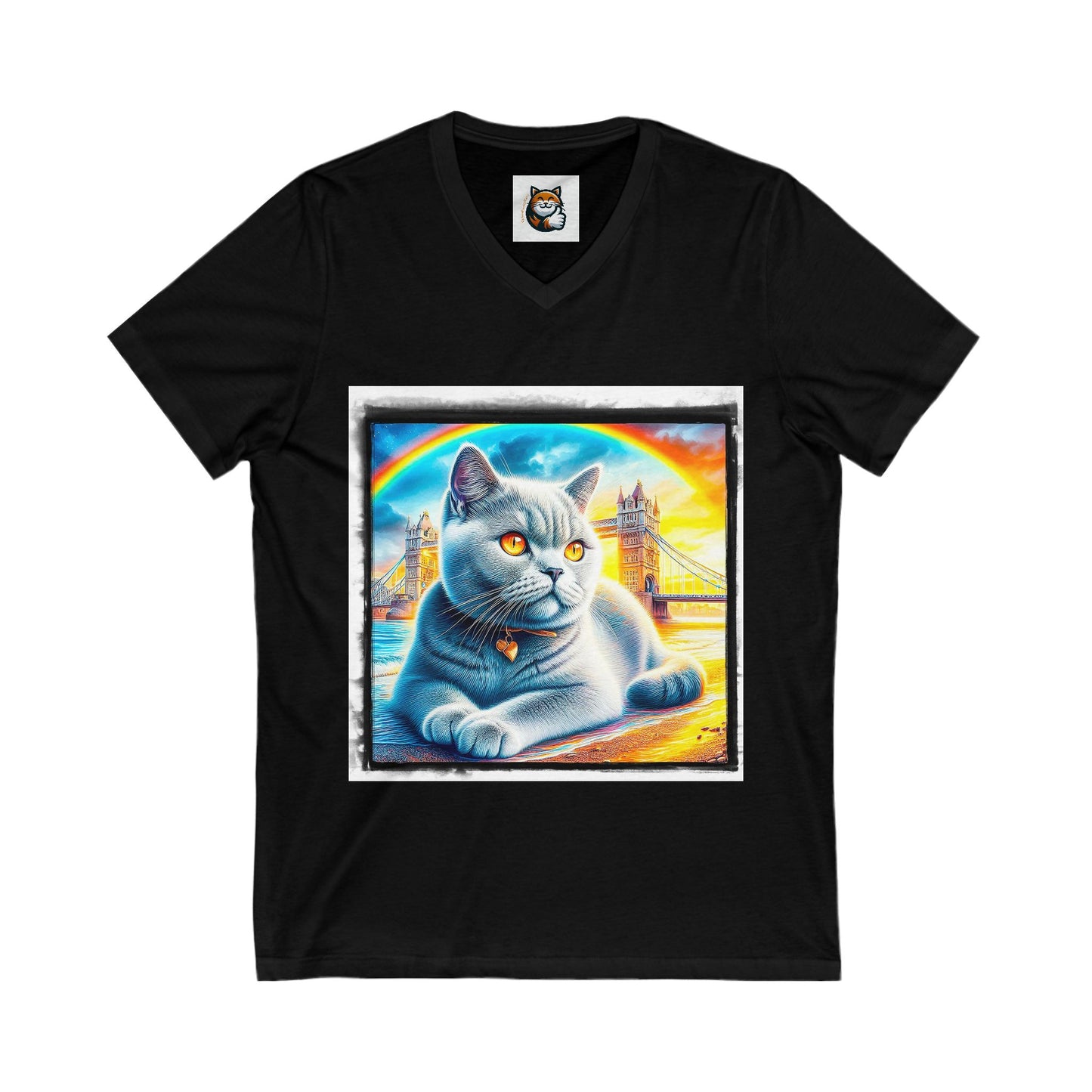 British Shorthair tainbow Jersey Short Sleeve V-Neck Tee