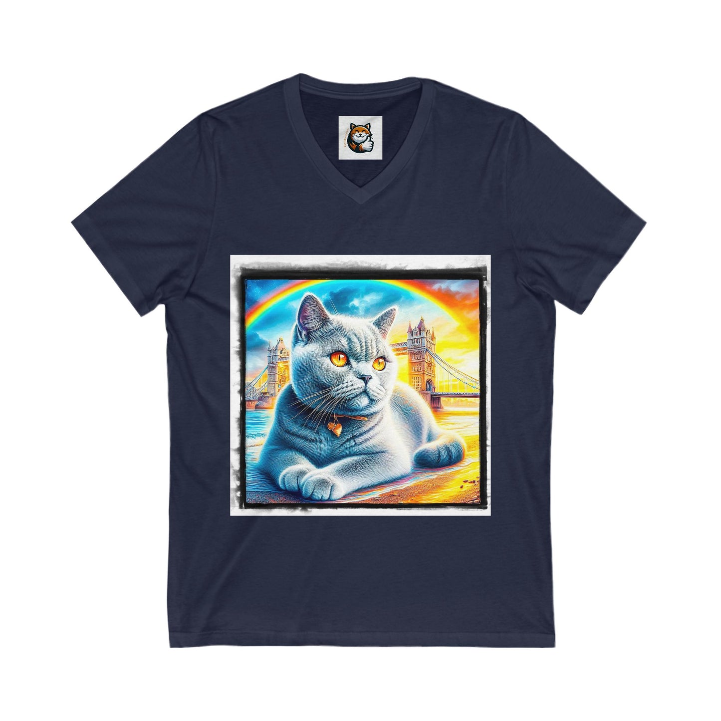 British Shorthair tainbow Jersey Short Sleeve V-Neck Tee