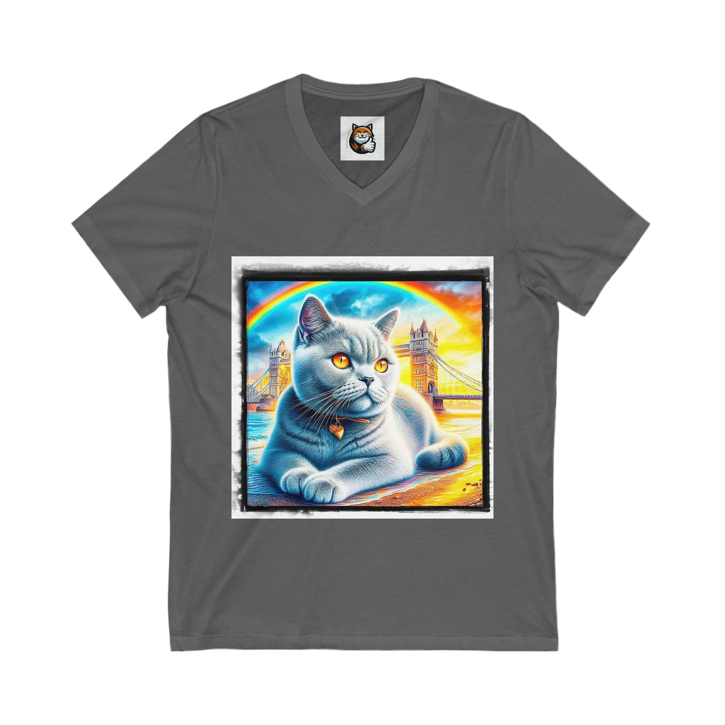 British Shorthair tainbow Jersey Short Sleeve V-Neck Tee