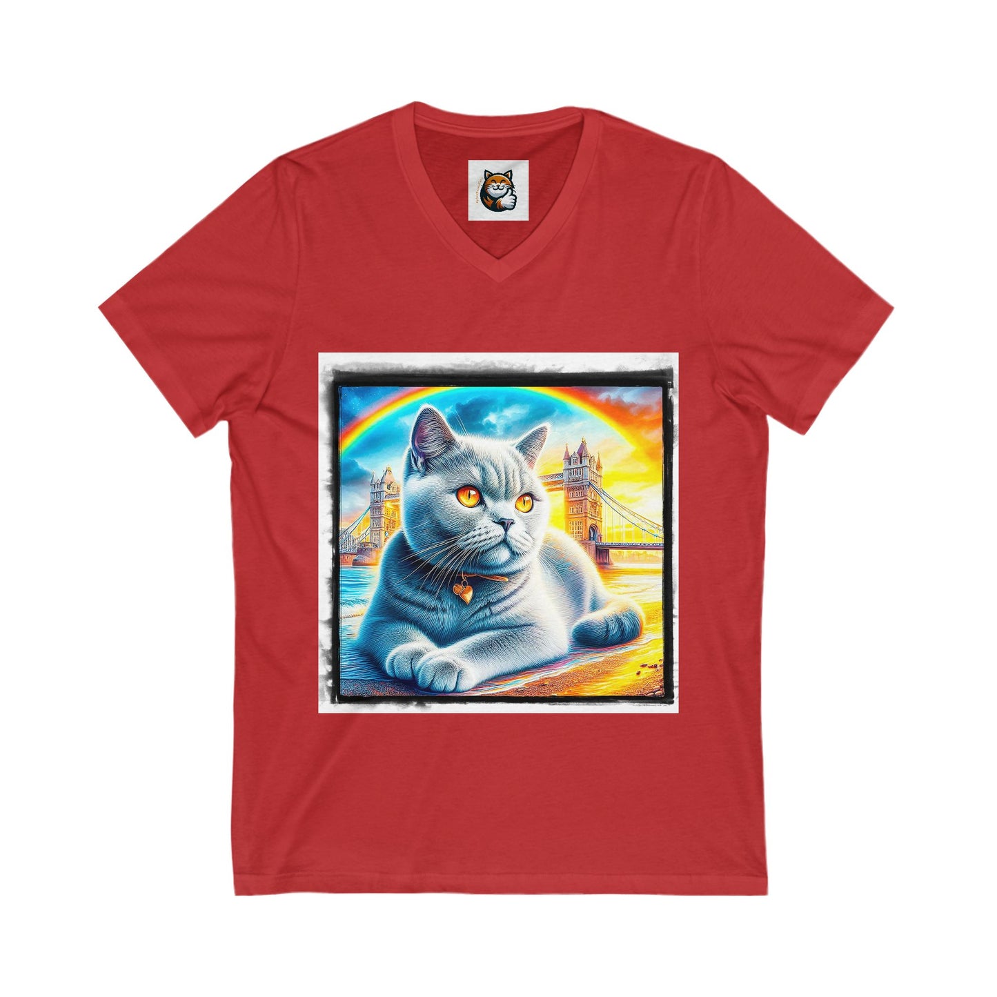 British Shorthair tainbow Jersey Short Sleeve V-Neck Tee