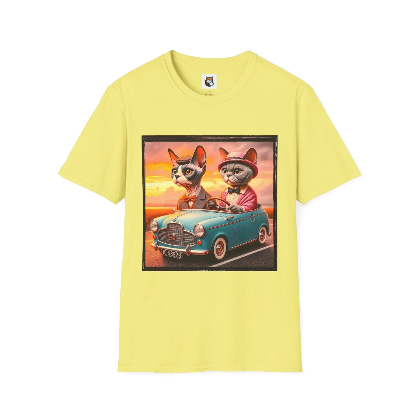 Wacky Devon Rex driving Unisex Softstyle T-Shirt