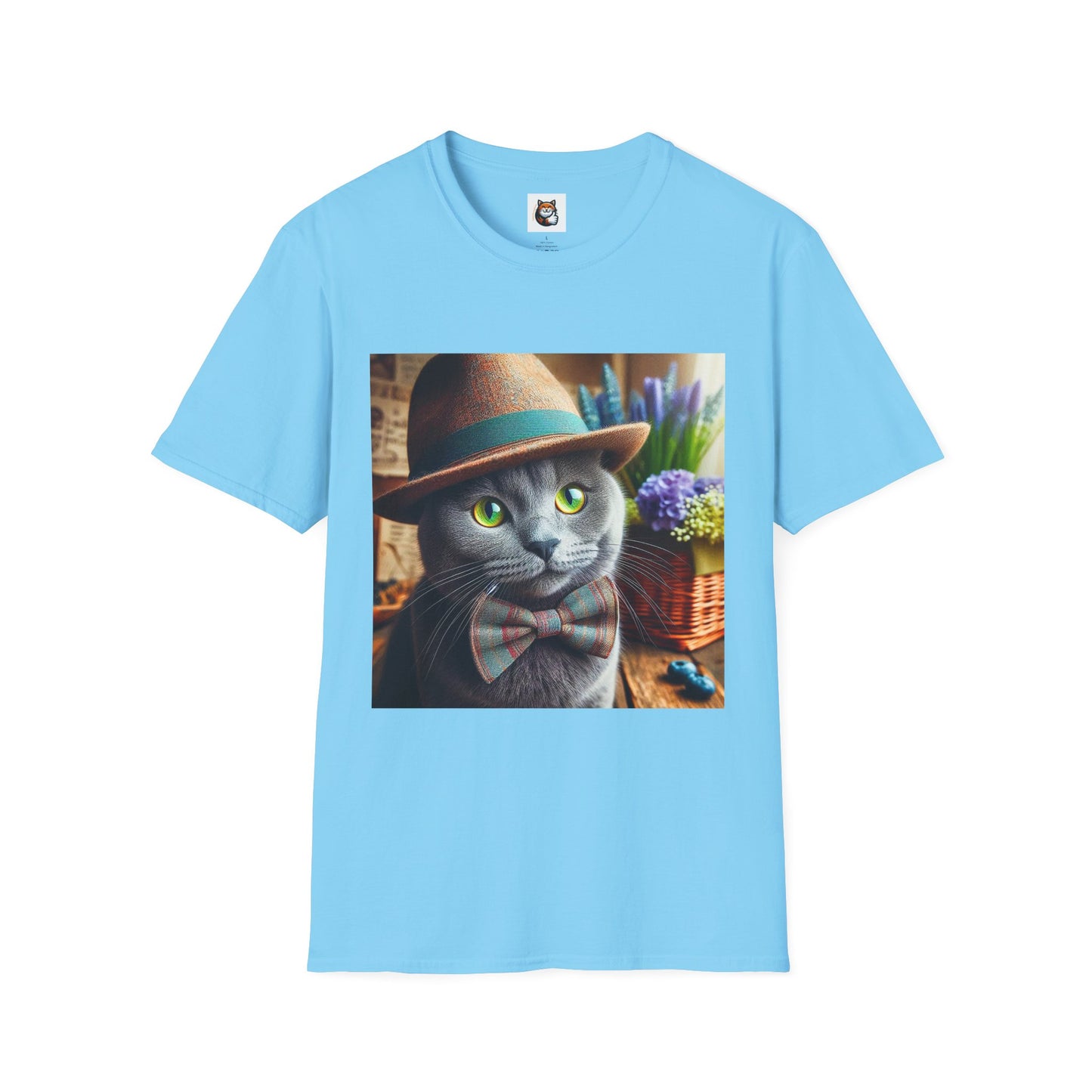 Russian Blue Cat hat and bow tie T-Shirt