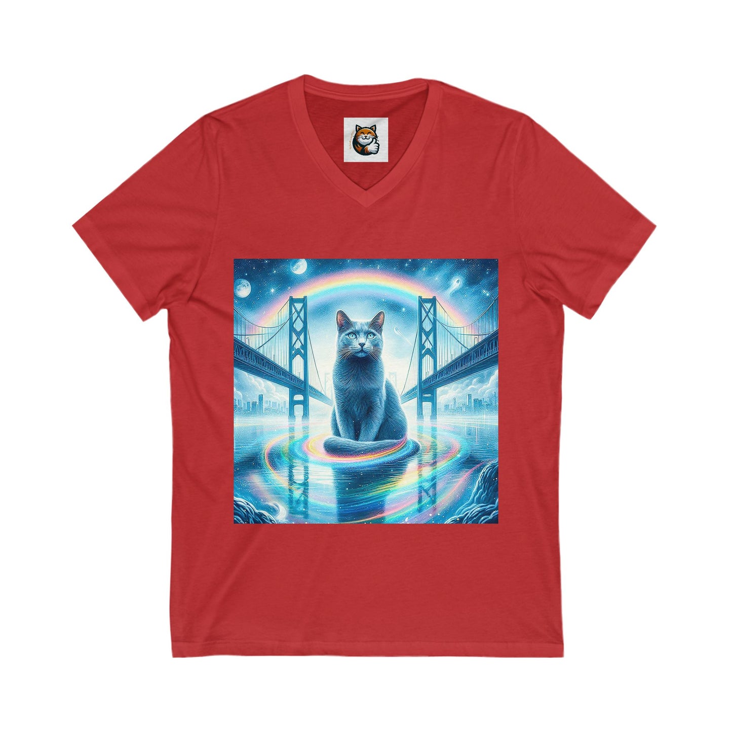 Russian Blue Cat blue beauty  Short Sleeve V-Neck Tee