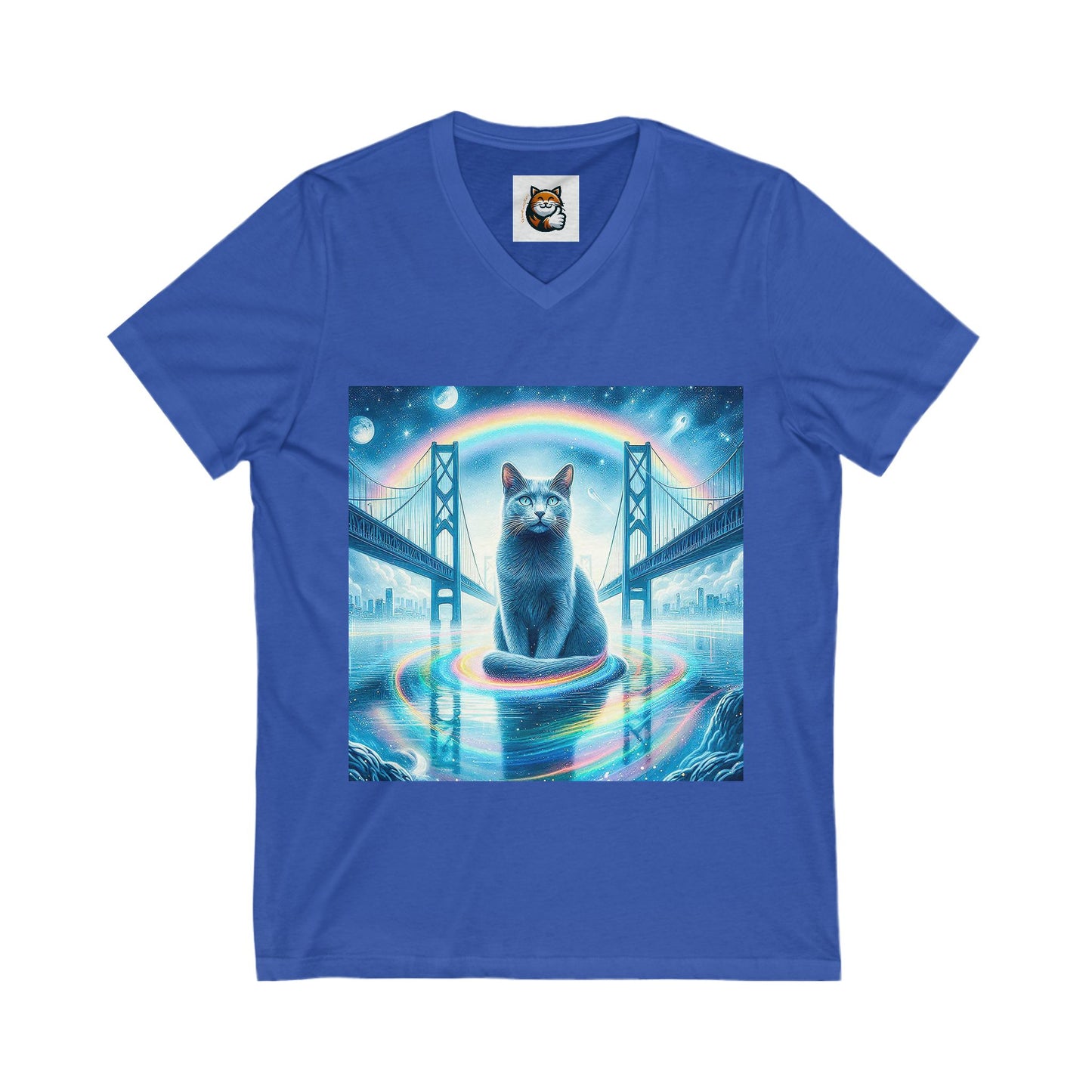 Russian Blue Cat blue beauty  Short Sleeve V-Neck Tee