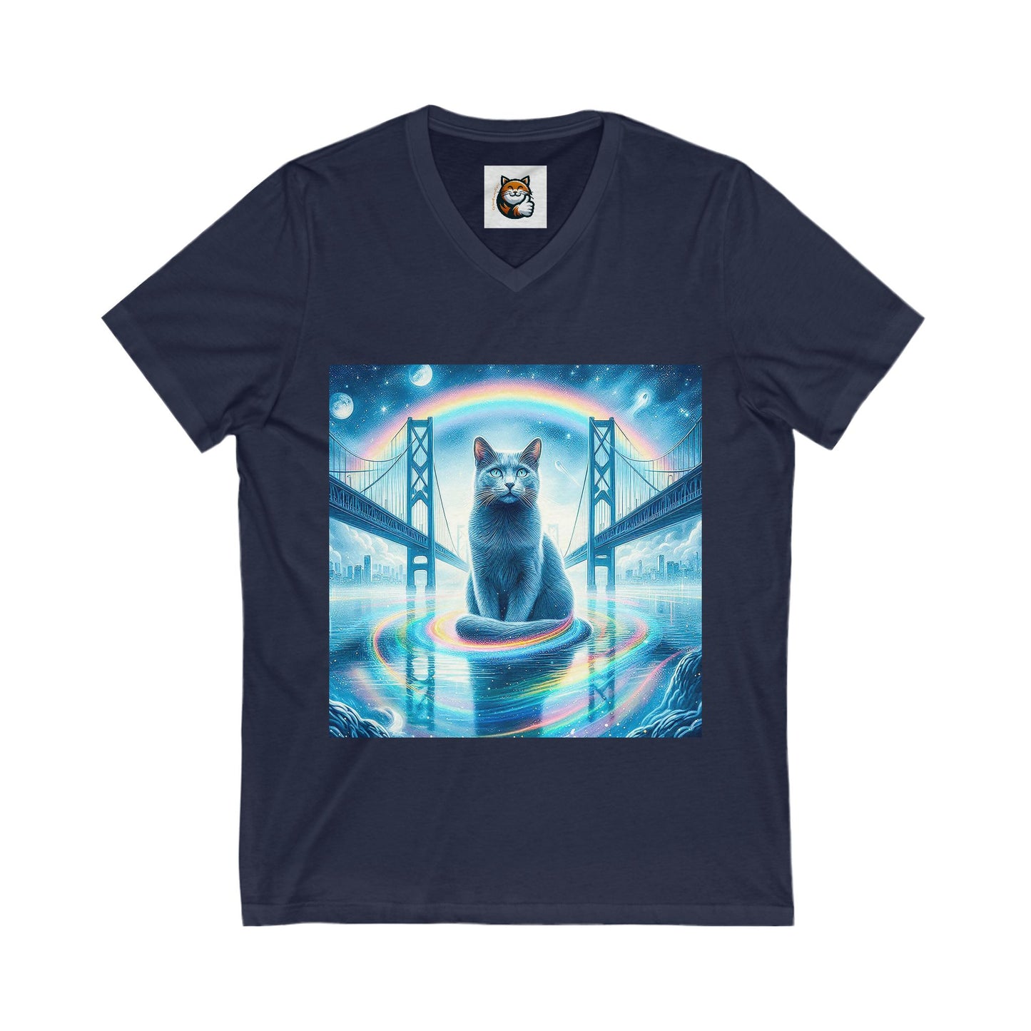 Russian Blue Cat blue beauty  Short Sleeve V-Neck Tee