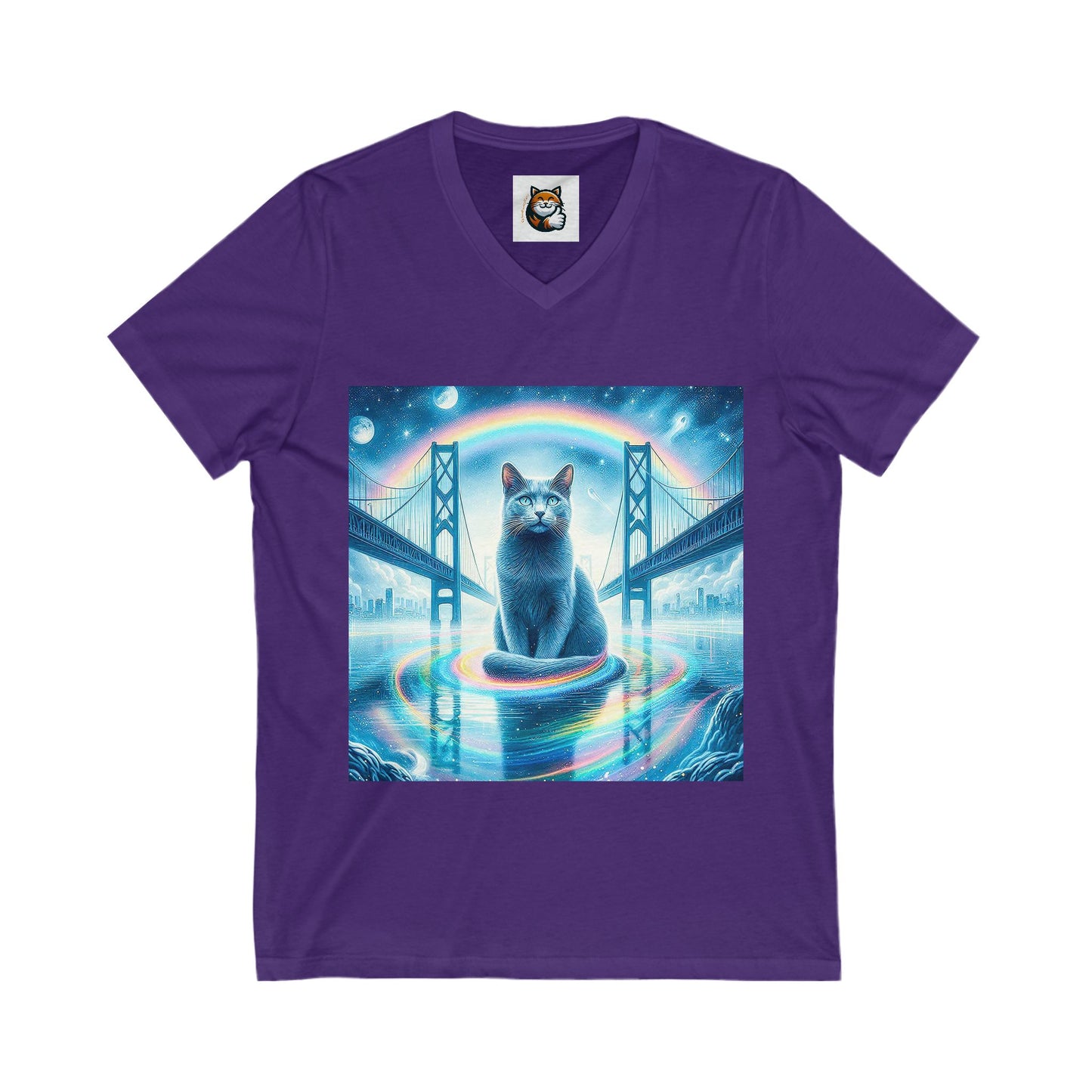 Russian Blue Cat blue beauty  Short Sleeve V-Neck Tee