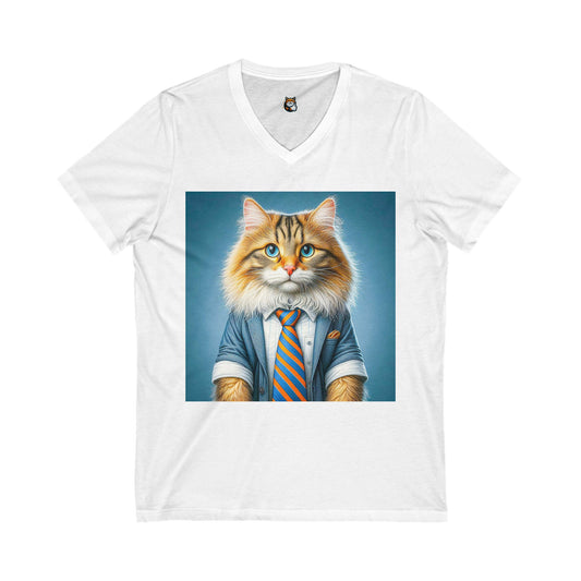 Norwegian Forest Cat Unisex Jersey Short Sleeve V-Neck Tee