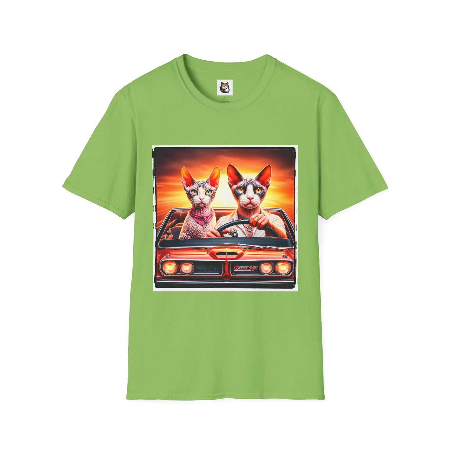 Wacky  Devon Rex Cats driving  Unisex Softstyle T-Shirt