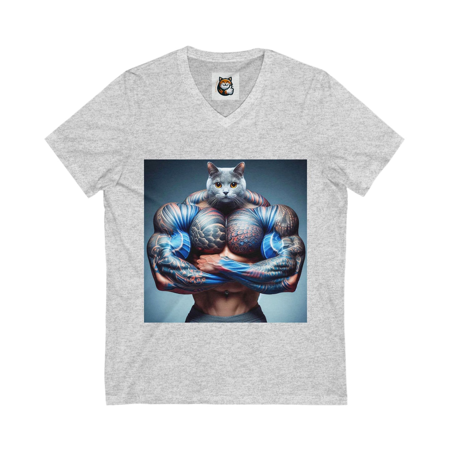 Russian Blue Cat big arms  V-Neck Tee