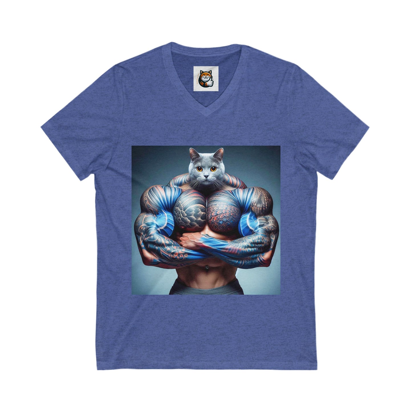 Russian Blue Cat big arms  V-Neck Tee