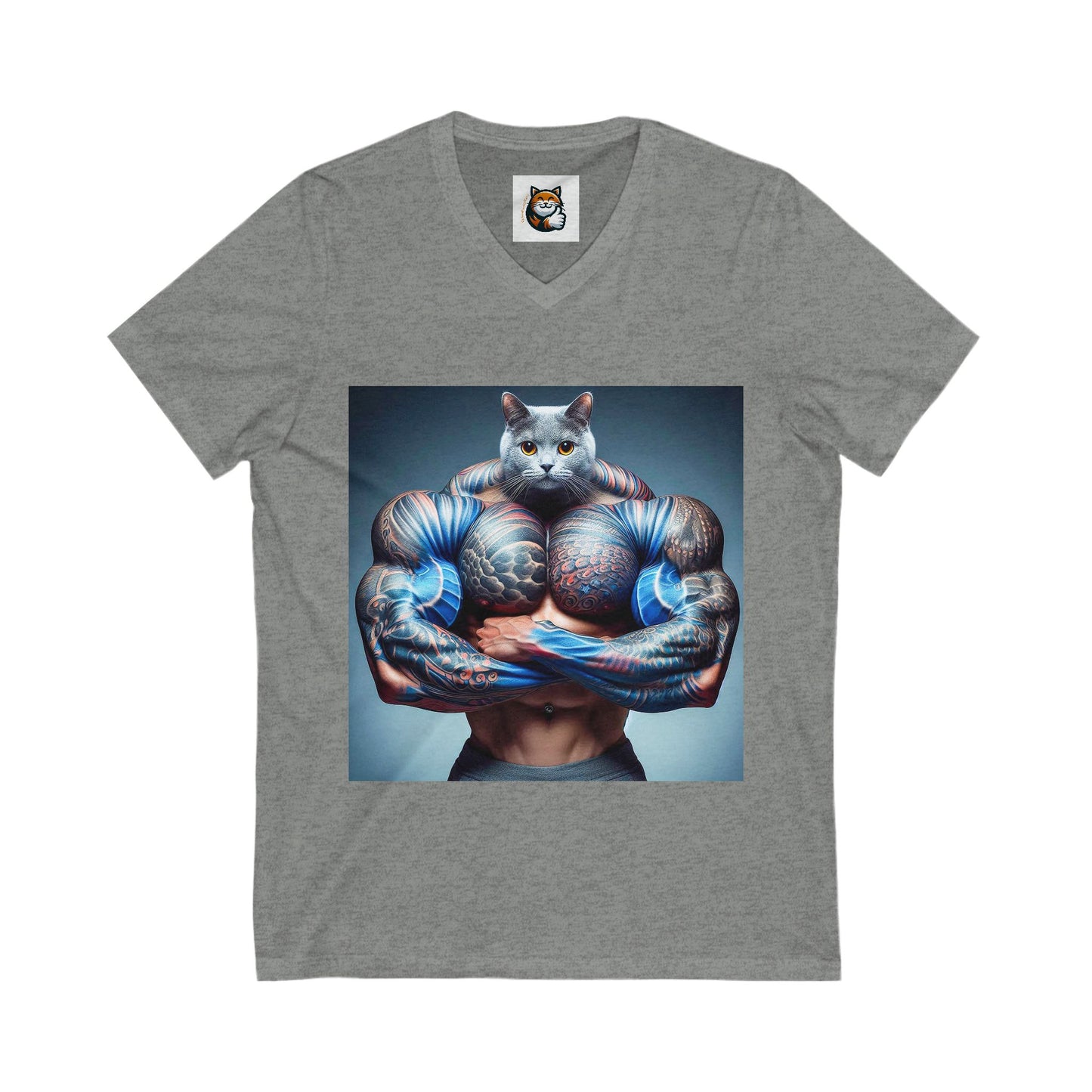 Russian Blue Cat big arms  V-Neck Tee