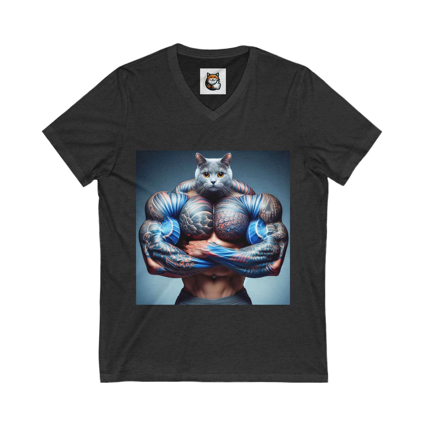 Russian Blue Cat big arms  V-Neck Tee