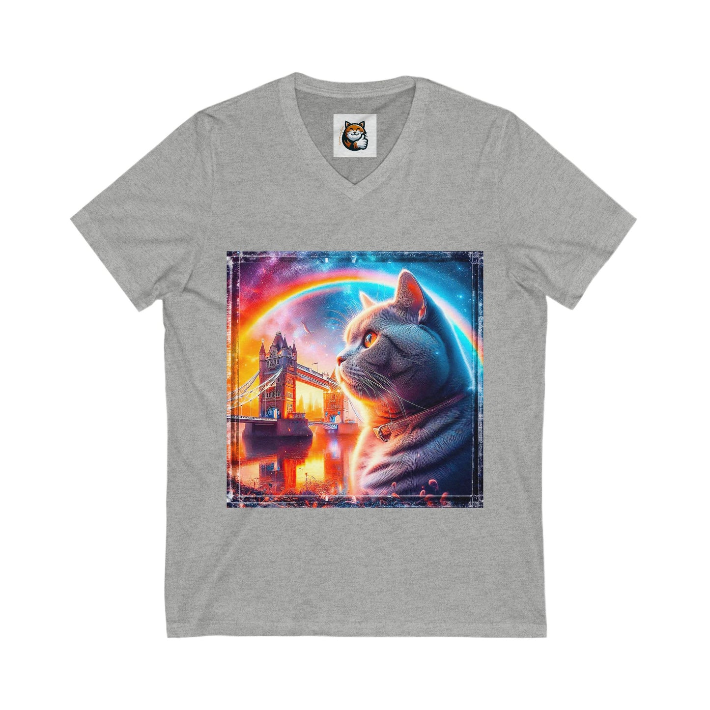 British Shorthair  rainbow bridge Unisex Jersey Short Sleeve V-Neck Tee