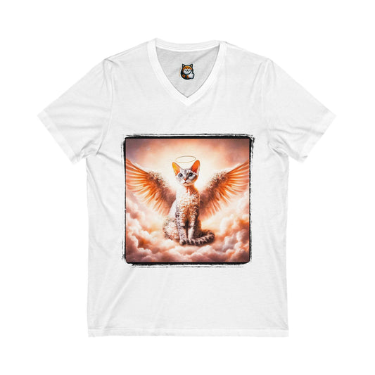 Devon Rex heaven Unisex Jersey Short Sleeve V-Neck Tee
