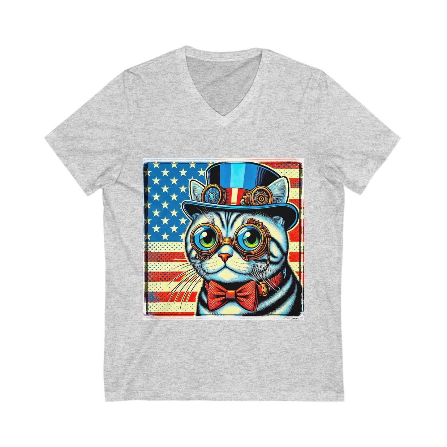 American Shorthair steam punk cutie Jersey Short Sleeve V-Neck Tee