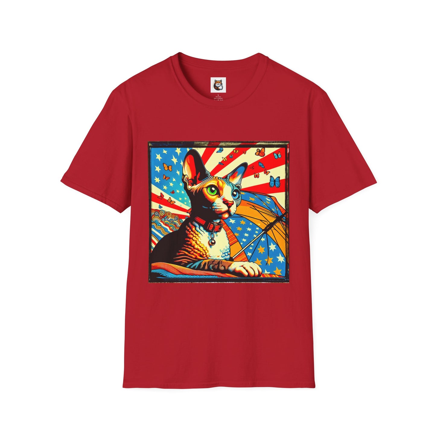 Devon Rex Cat American flag  Softstyle T-Shirt
