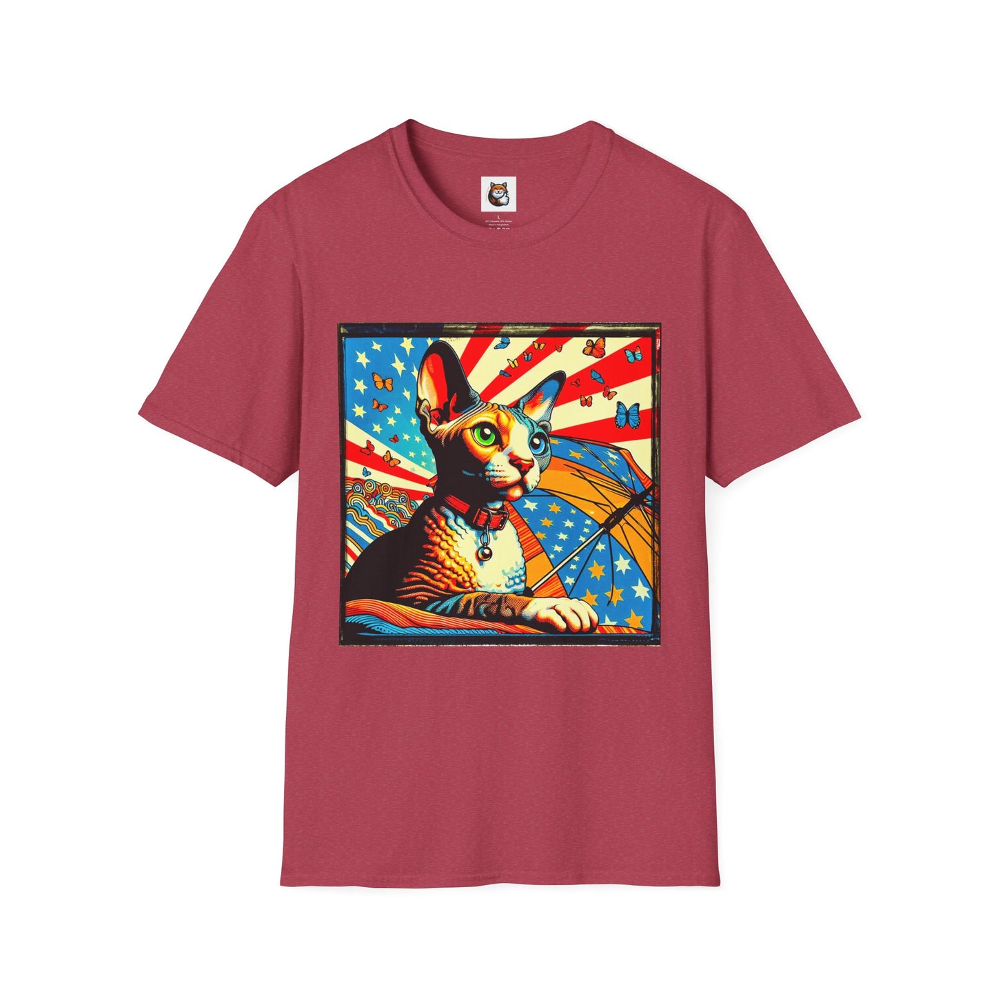 Devon Rex Cat American flag  Softstyle T-Shirt