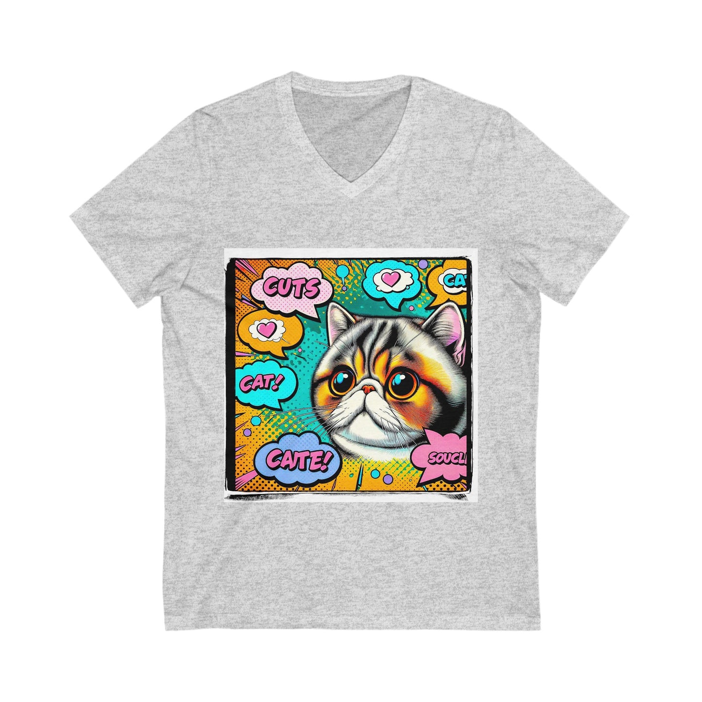 Exotic Shorthair comic book cutie  Short Sleeve V-Neck Tee