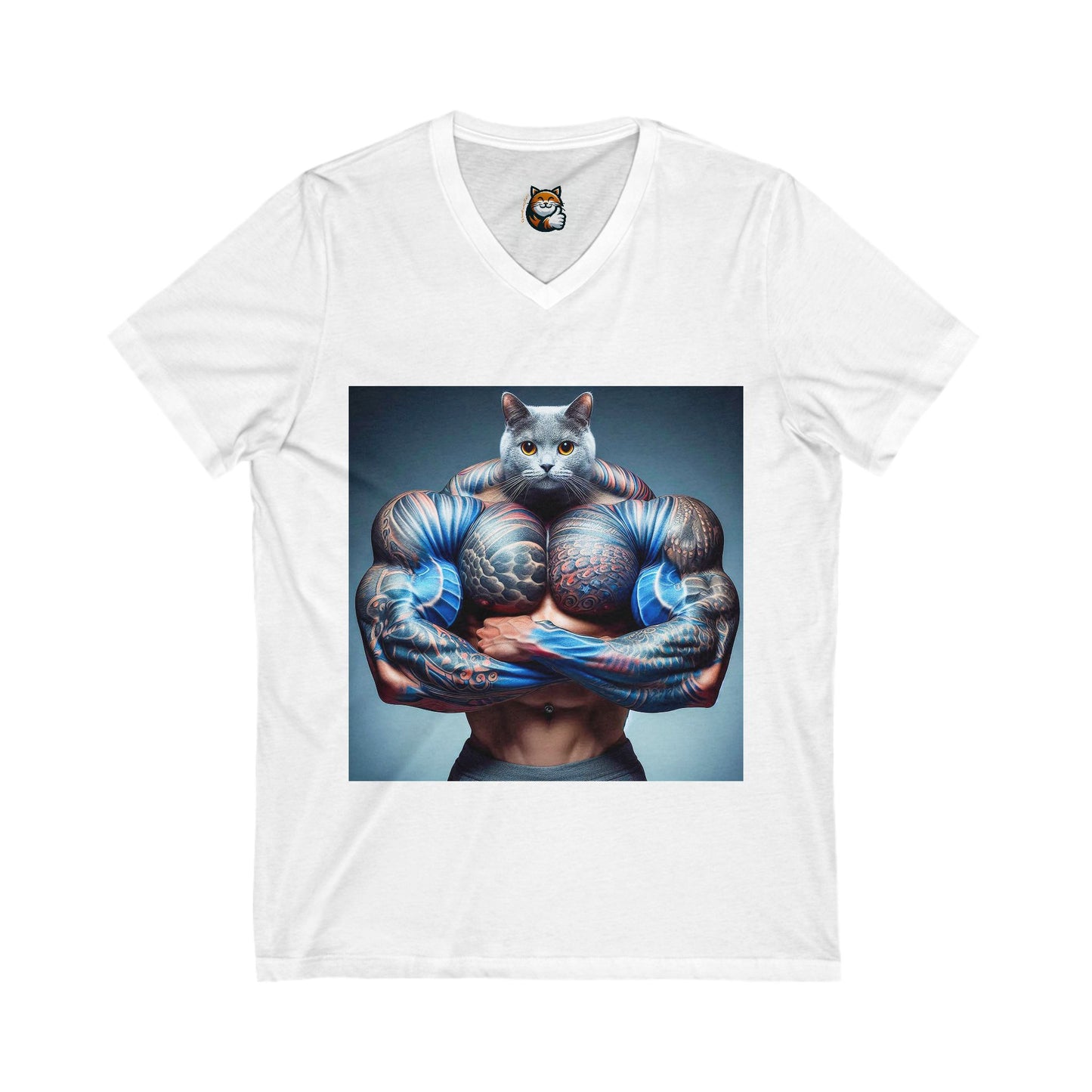 Russian Blue Cat big arms  V-Neck Tee