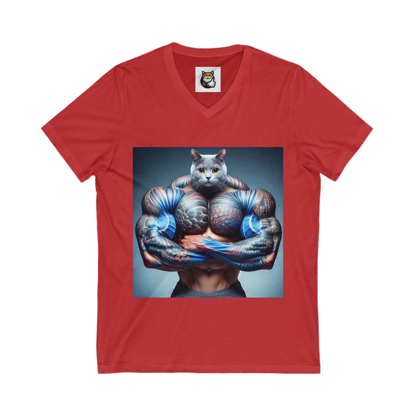 Russian Blue Cat big arms  V-Neck Tee