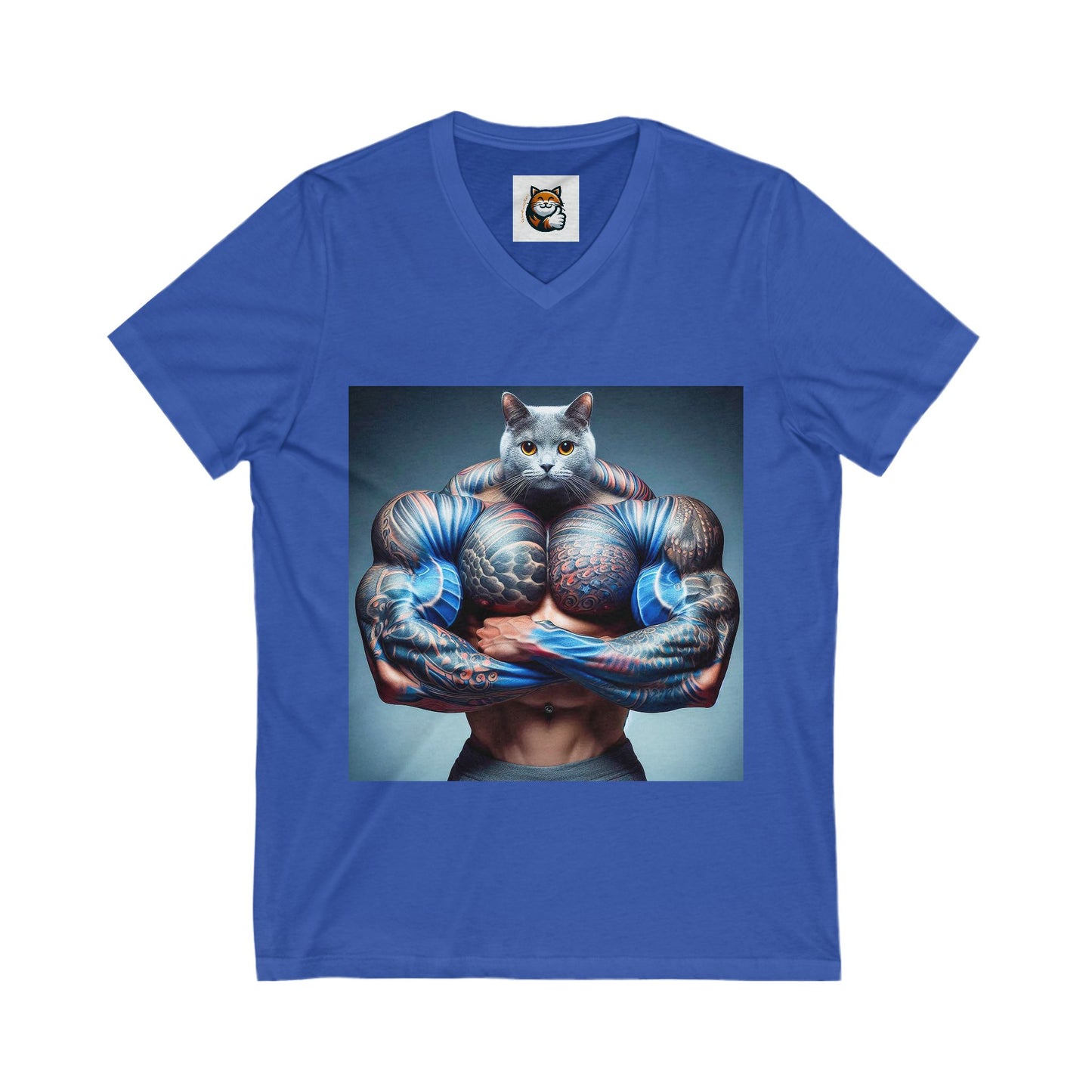 Russian Blue Cat big arms  V-Neck Tee