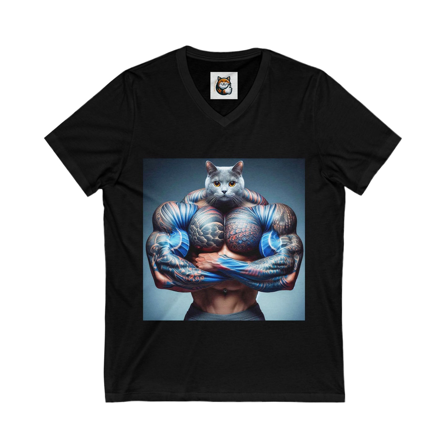 Russian Blue Cat big arms  V-Neck Tee