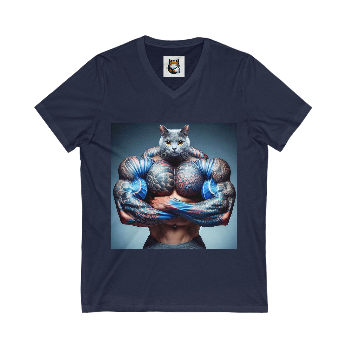 Russian Blue Cat big arms  V-Neck Tee