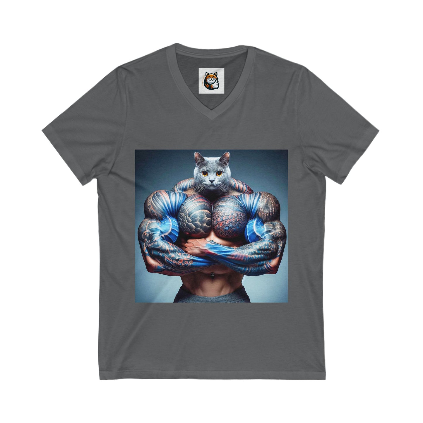 Russian Blue Cat big arms  V-Neck Tee