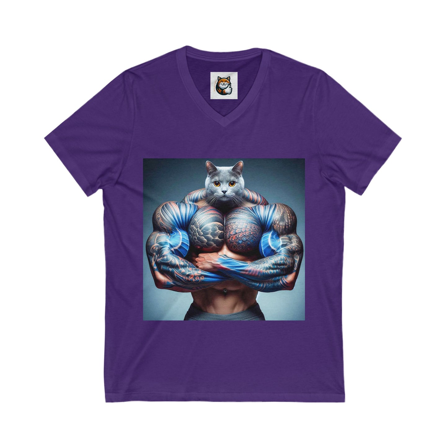 Russian Blue Cat big arms  V-Neck Tee