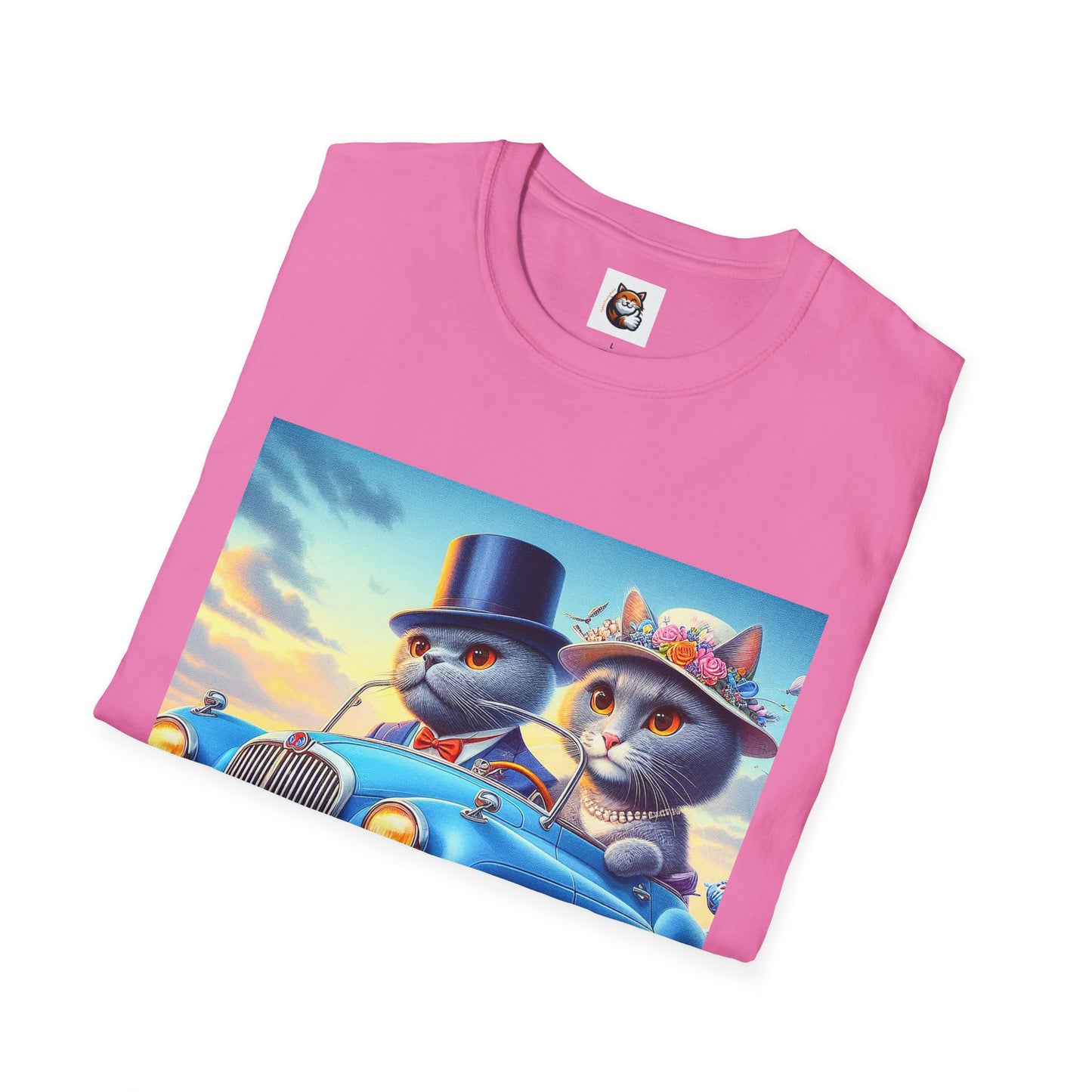 Russian Blue Cat driving couple  T-Shirt