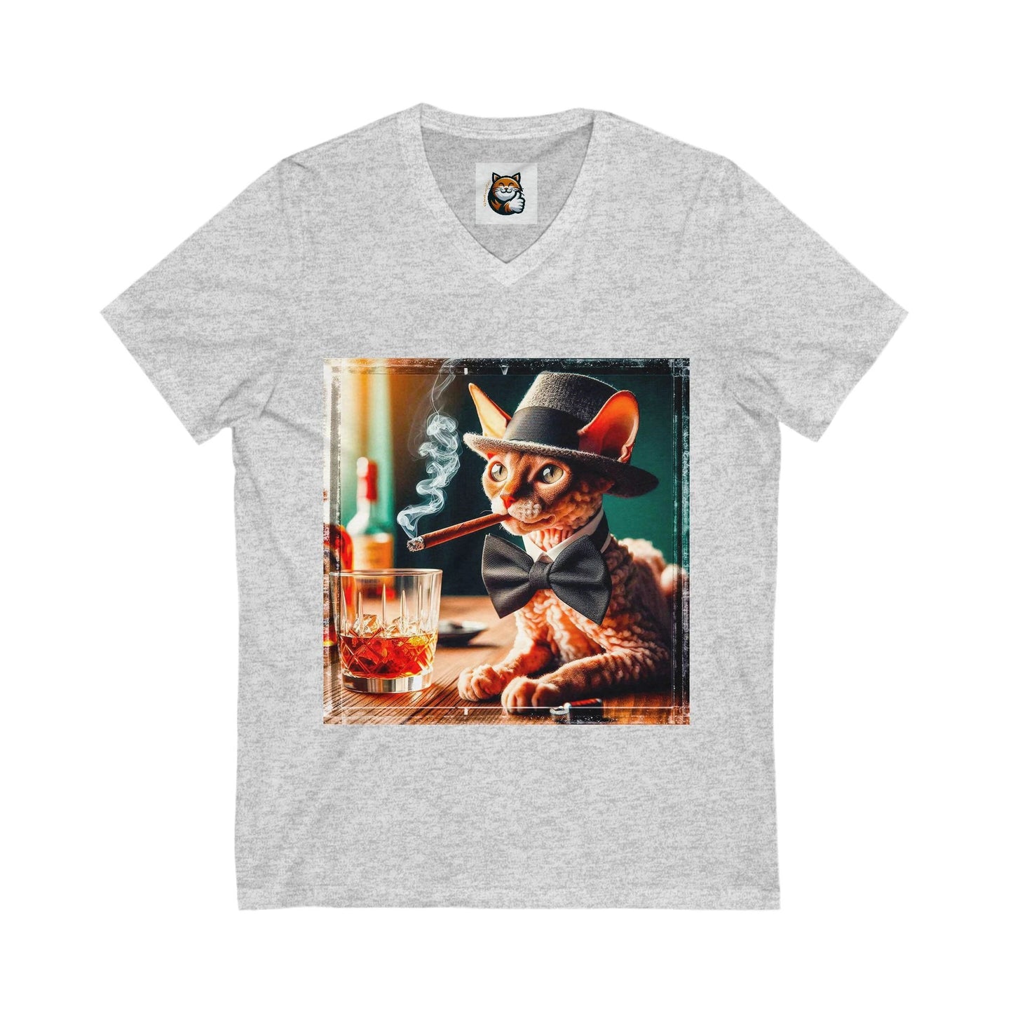 Cornish Rex Cat Unisex Jersey Short Sleeve V-Neck Tee by Printify