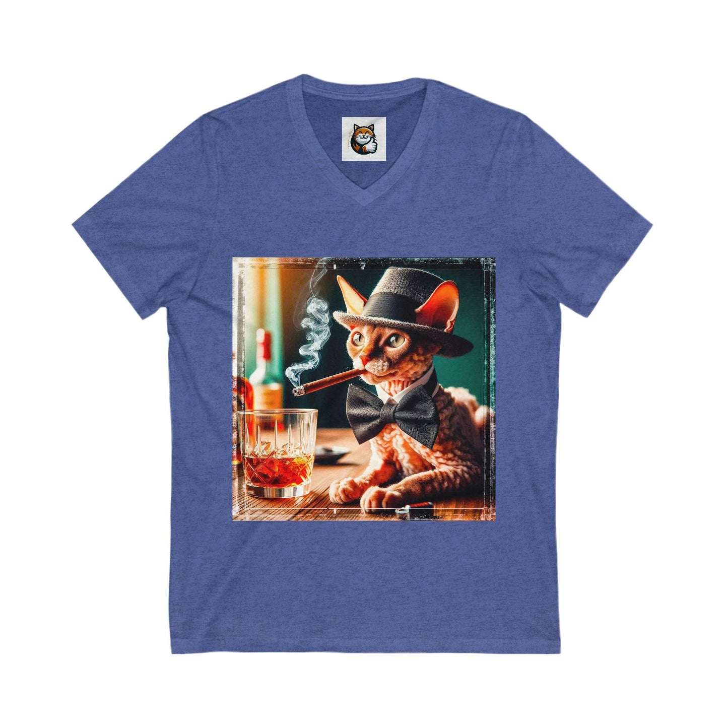 Cornish Rex Cat Unisex Jersey Short Sleeve V-Neck Tee by Printify