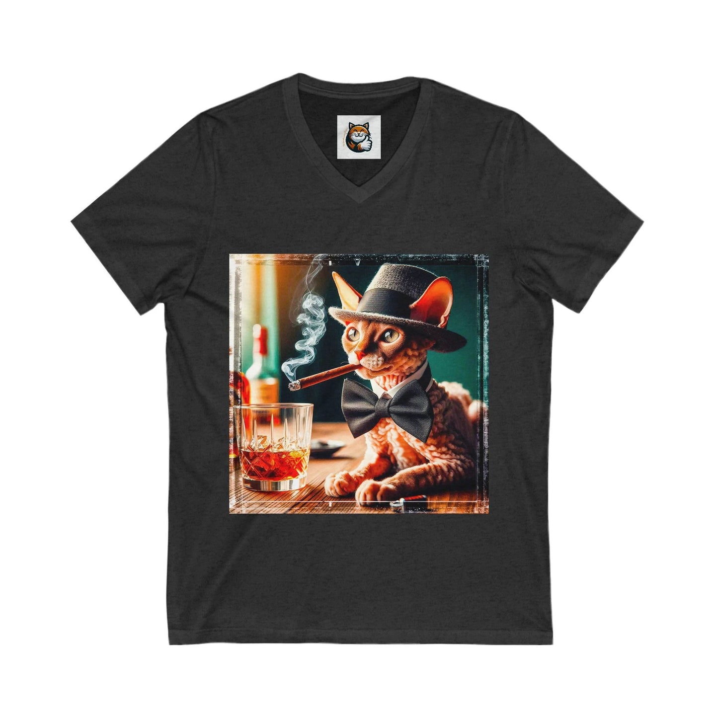 Cornish Rex Cat Unisex Jersey Short Sleeve V-Neck Tee by Printify