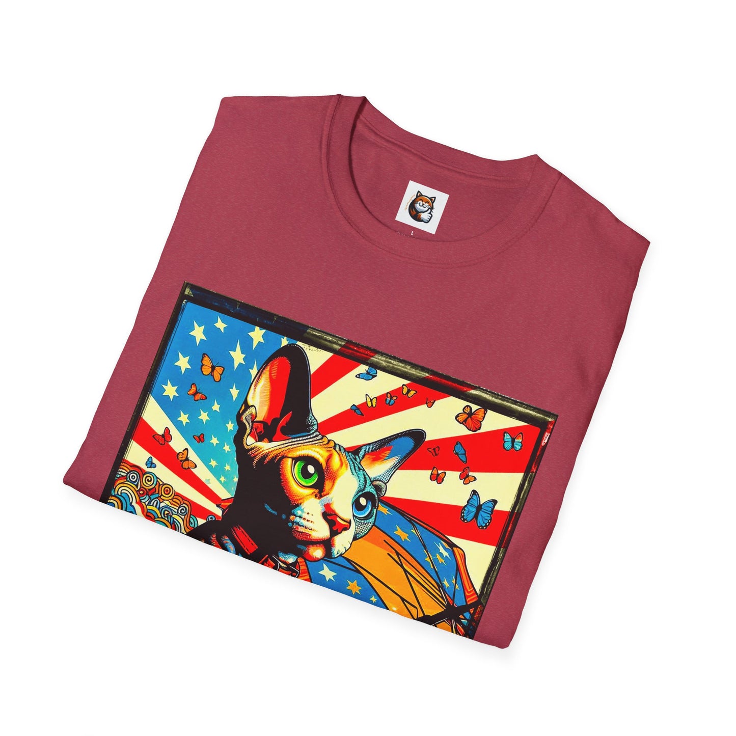 Devon Rex Cat American flag  Softstyle T-Shirt