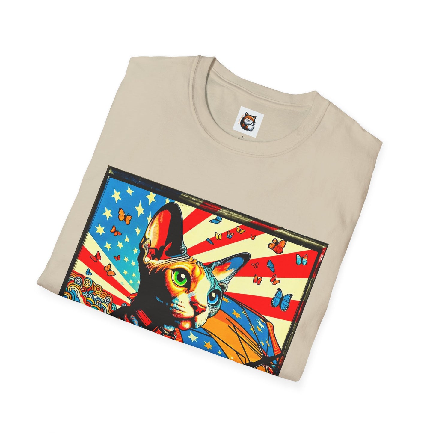 Devon Rex Cat American flag  Softstyle T-Shirt
