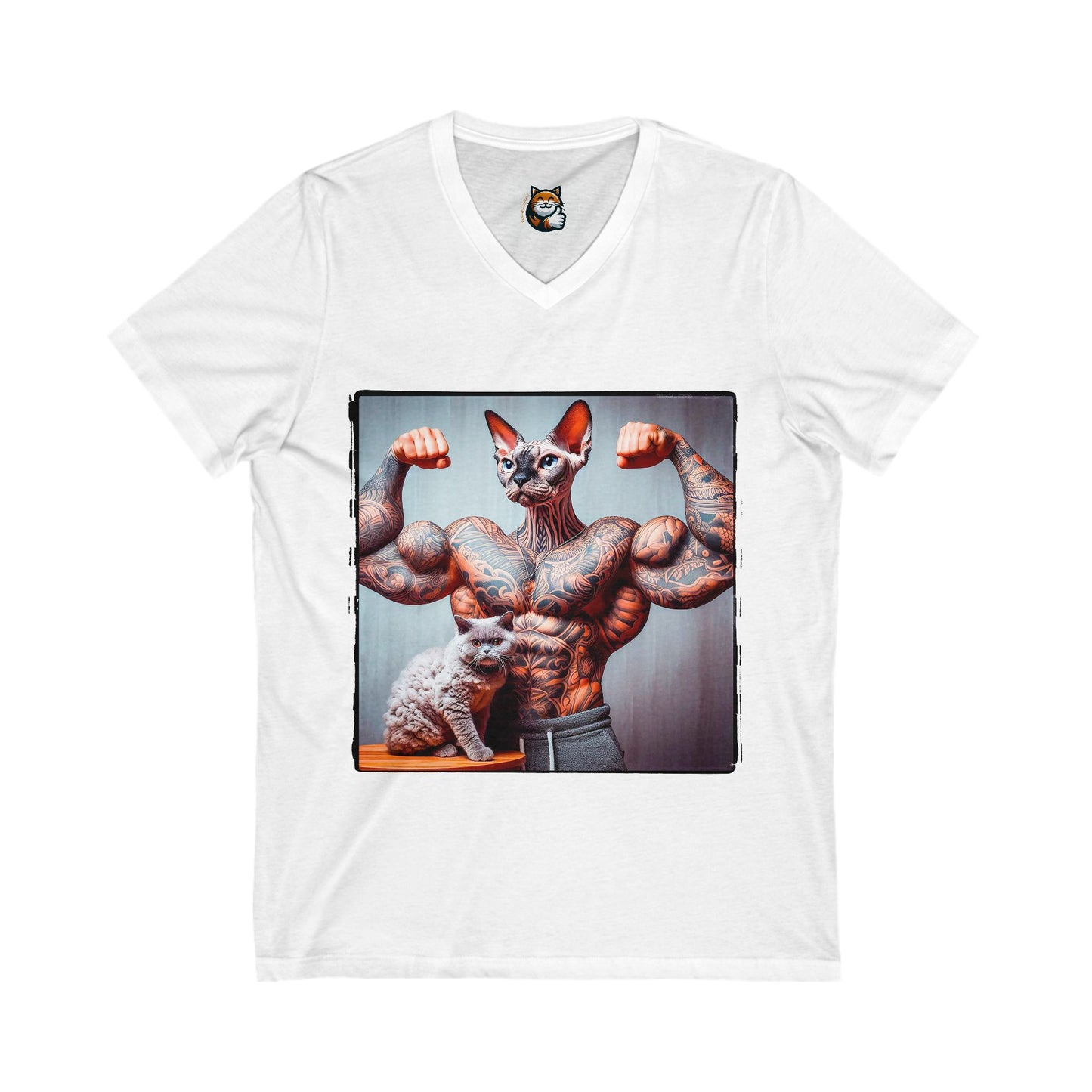 Devon Rex Cat muscles  Jersey Short Sleeve V-Neck Tee