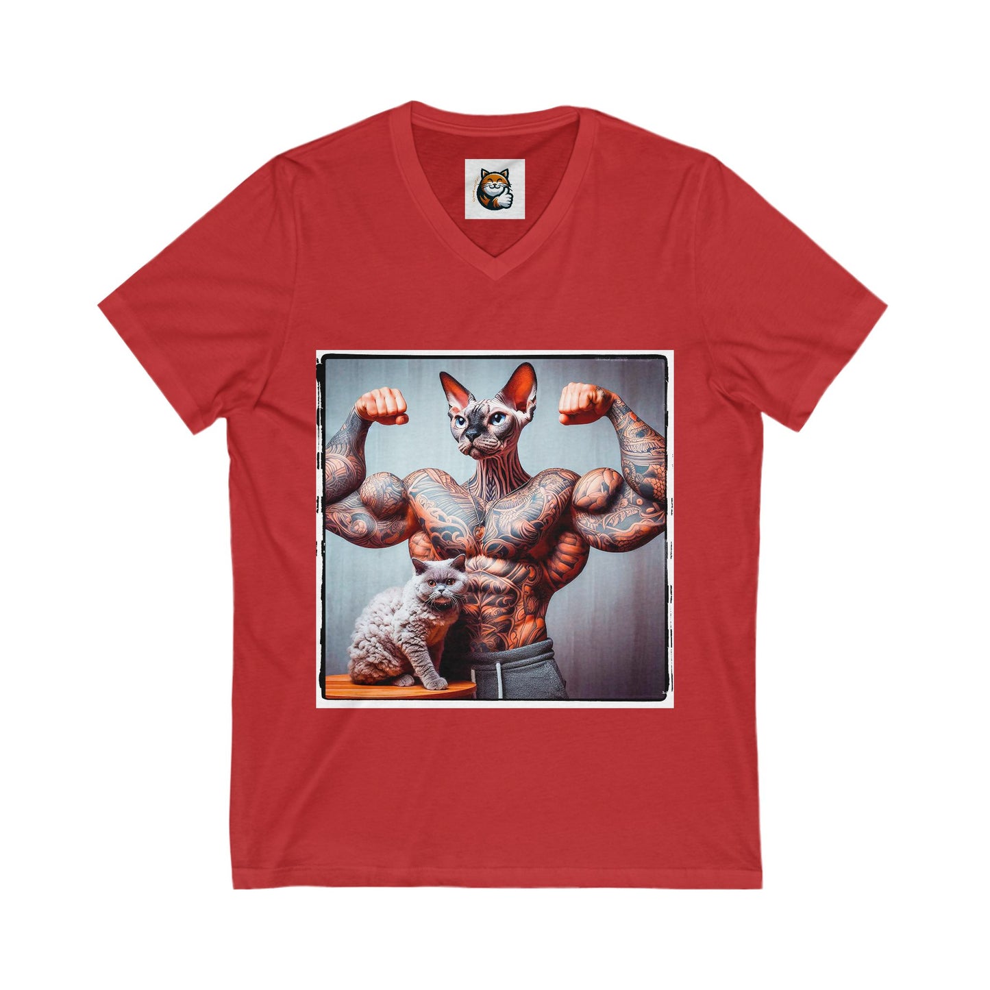 Devon Rex Cat muscles  Jersey Short Sleeve V-Neck Tee