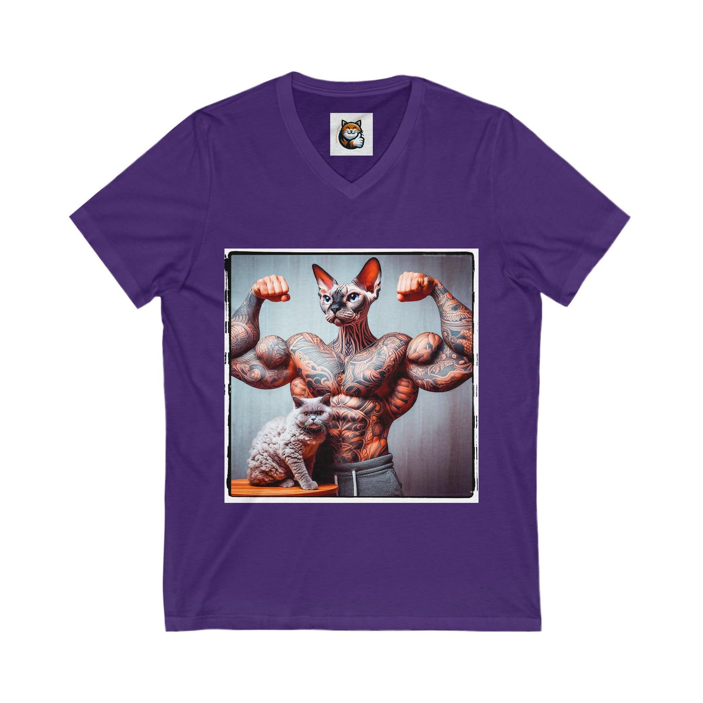 Devon Rex Cat muscles  Jersey Short Sleeve V-Neck Tee