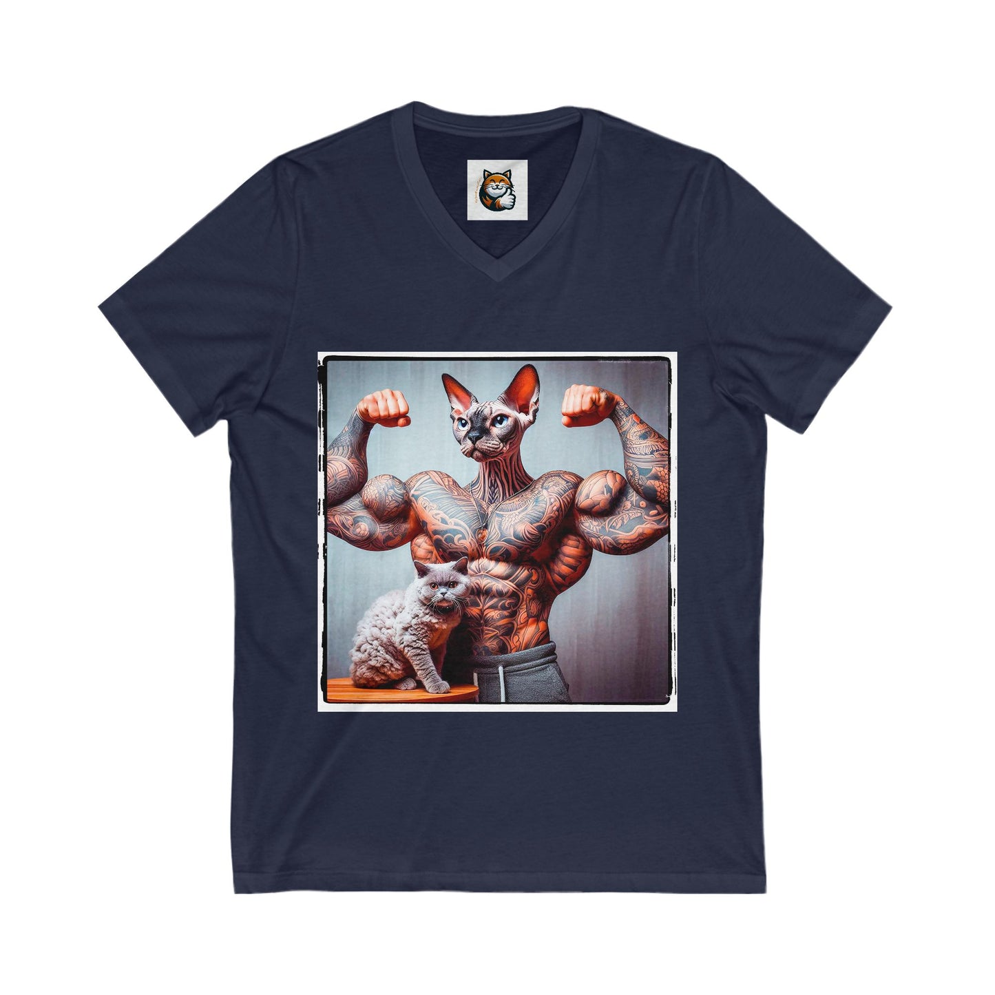 Devon Rex Cat muscles  Jersey Short Sleeve V-Neck Tee