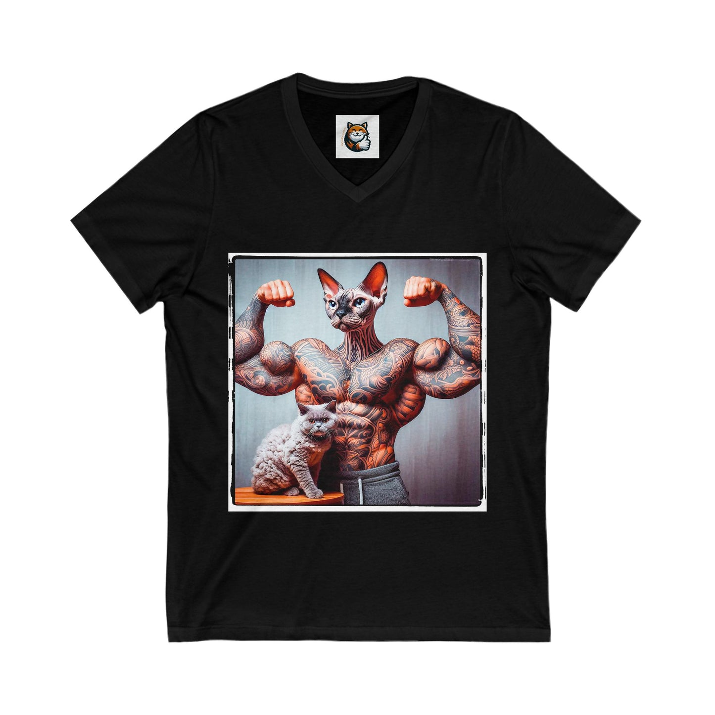 Devon Rex Cat muscles  Jersey Short Sleeve V-Neck Tee