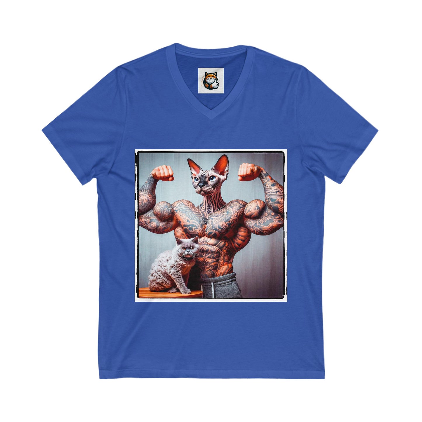 Devon Rex Cat muscles  Jersey Short Sleeve V-Neck Tee
