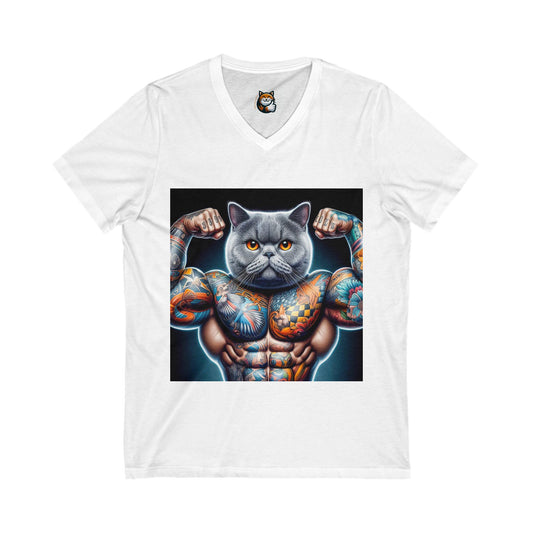British Shorthair muscles  Jersey Short Sleeve V-Neck Tee