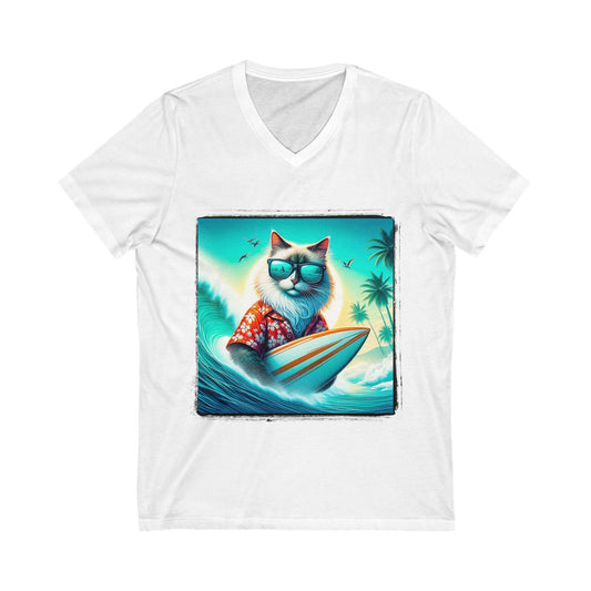 Birman surfs up Jersey Short Sleeve V-Neck Tee