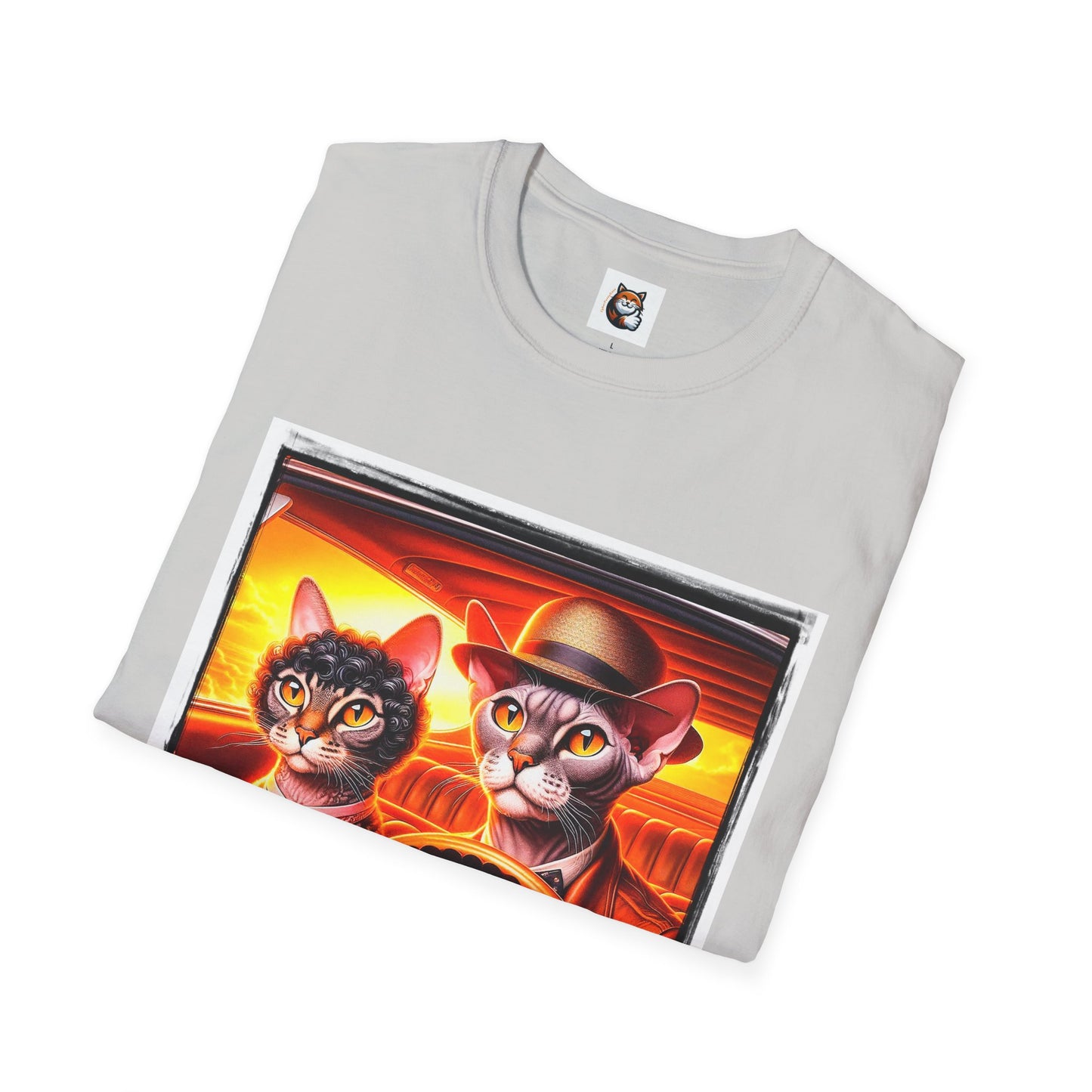 Wacky  Devon Rex couple driving  Unisex Softstyle T-Shirt
