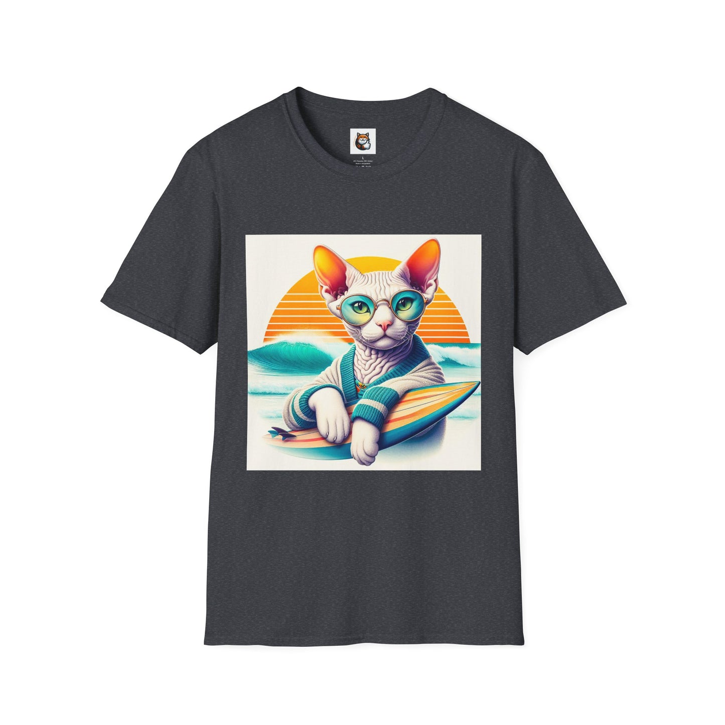 Devon Rex Cat surfing beauty  Softstyle T-Shirt